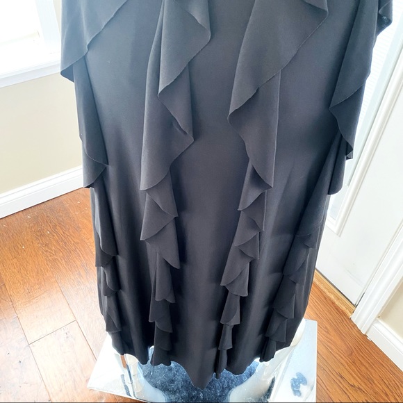 Cache Stunning Black Long Ruffle & Ribbon Brooch Formal Dress Size 8 - Picture 8 of 11